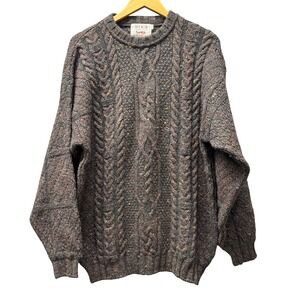 Avoca‎ Collection Sweater Womens Medium Cable Knit Wool Gray Multi Ireland VTG
